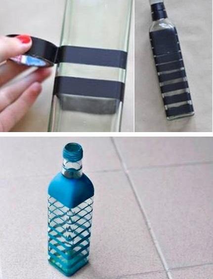 How to Paint Glass Bottles - Tape it to create patterns